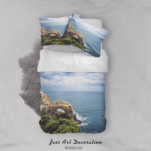 3D Cielo Mar Montaña Paisaje Funda nórdica Set Ropa de cama Set Funda nórdica