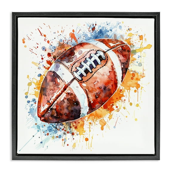 Stupell Industries Football Chromatic Splash Sports Painting Black Floater Framed Canvas Art Print Wall Art, 18 x 18