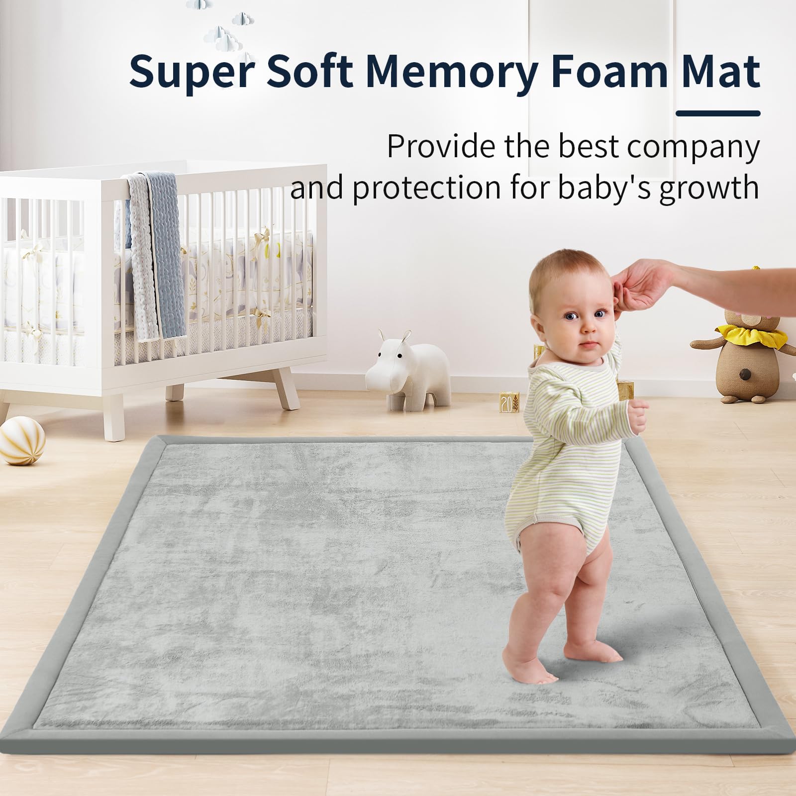 ACOMOPACK Baby Play Mat for Floor 1.3" Thick Memory Foam Play Mat 71"×79" Tummy Time Crawling with Non-Slip Bottom for Living Room,Nursery,Soft Velvet Playpen Mats for Kids,Infants