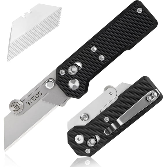 SONGAUN Folding Utility Knife,G10 Handle Heavy Duty Safety Box Cutter,Razor Knife & EDC Pocket Knife with Extra 10PC Blades,Perfect for Household Tools,Office,Factory,Outdoor Use.