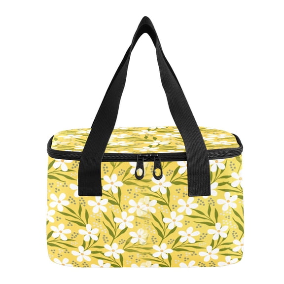 6L Insulated Lunch Bag Square Handheld Cooler Tote Sunny Yellow Daisy Floral Art Reusable Thermal Bag with Polyester & Aluminum Lining for Work Picnic Travel