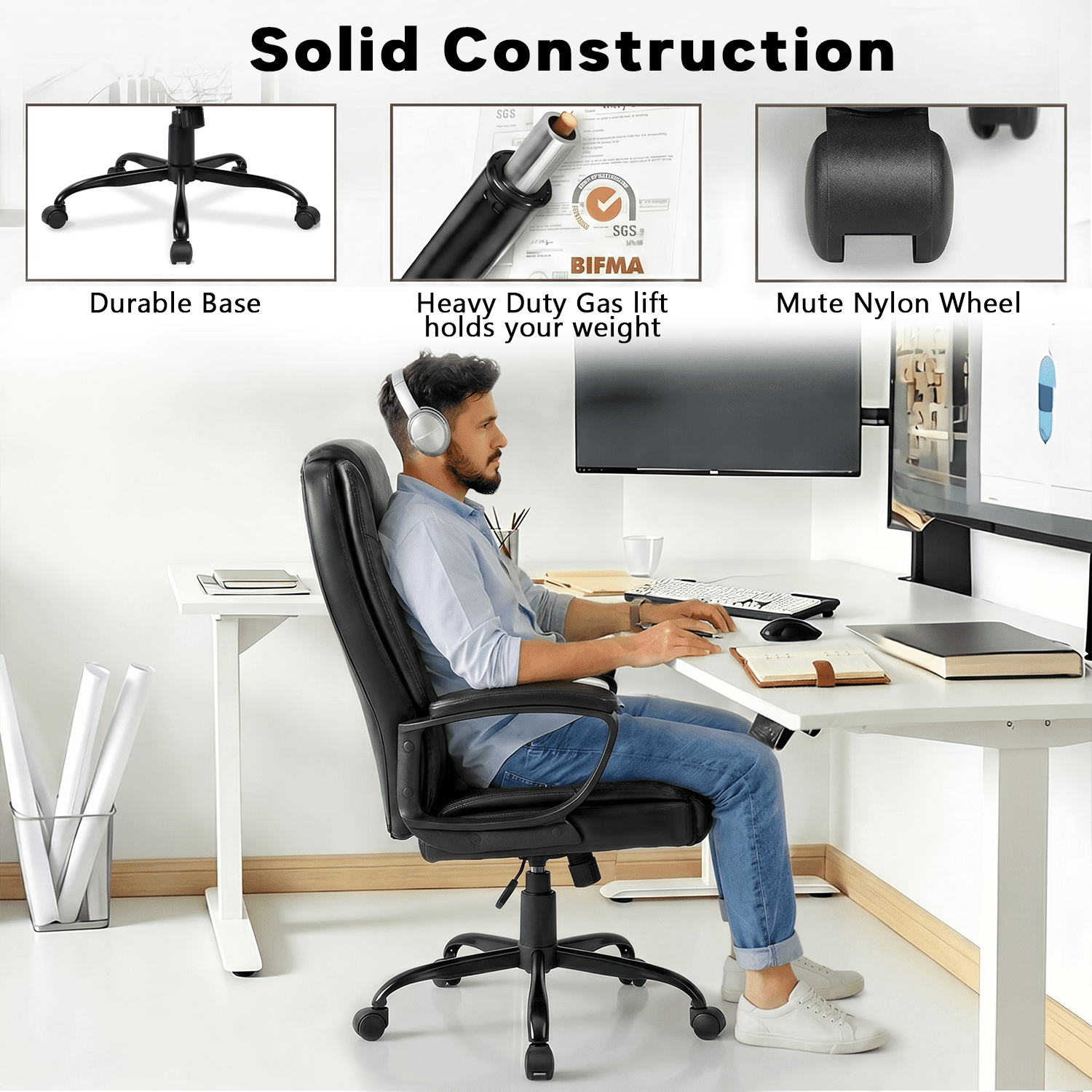Bossin Big and Tall Home Office Computer chair for Adults, High Back Desk Chair for Heavy Duty 400 LBS