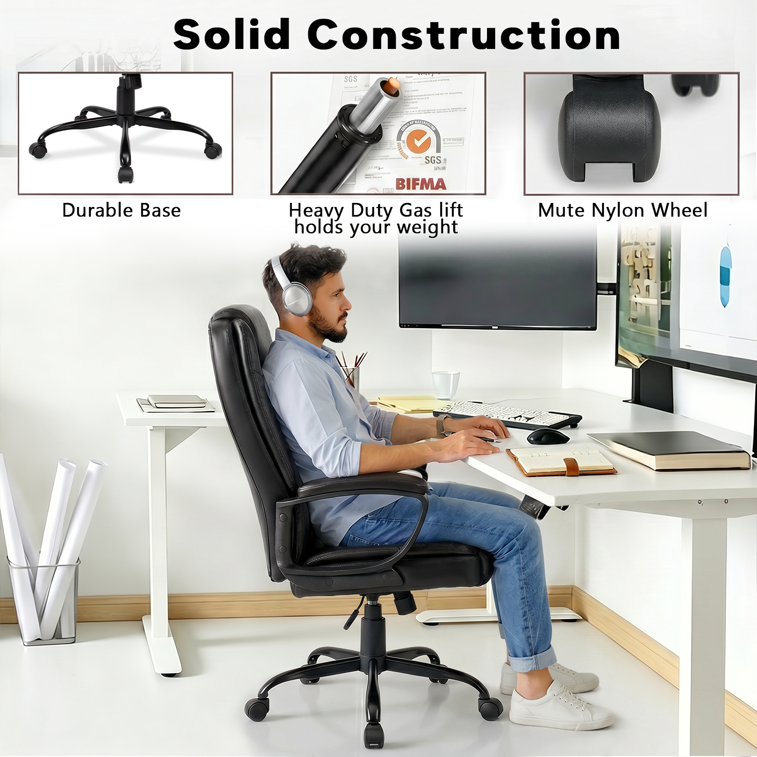 BOSSIN Big and Tall Office Chair, Heavy Duty 400 lb photo 8