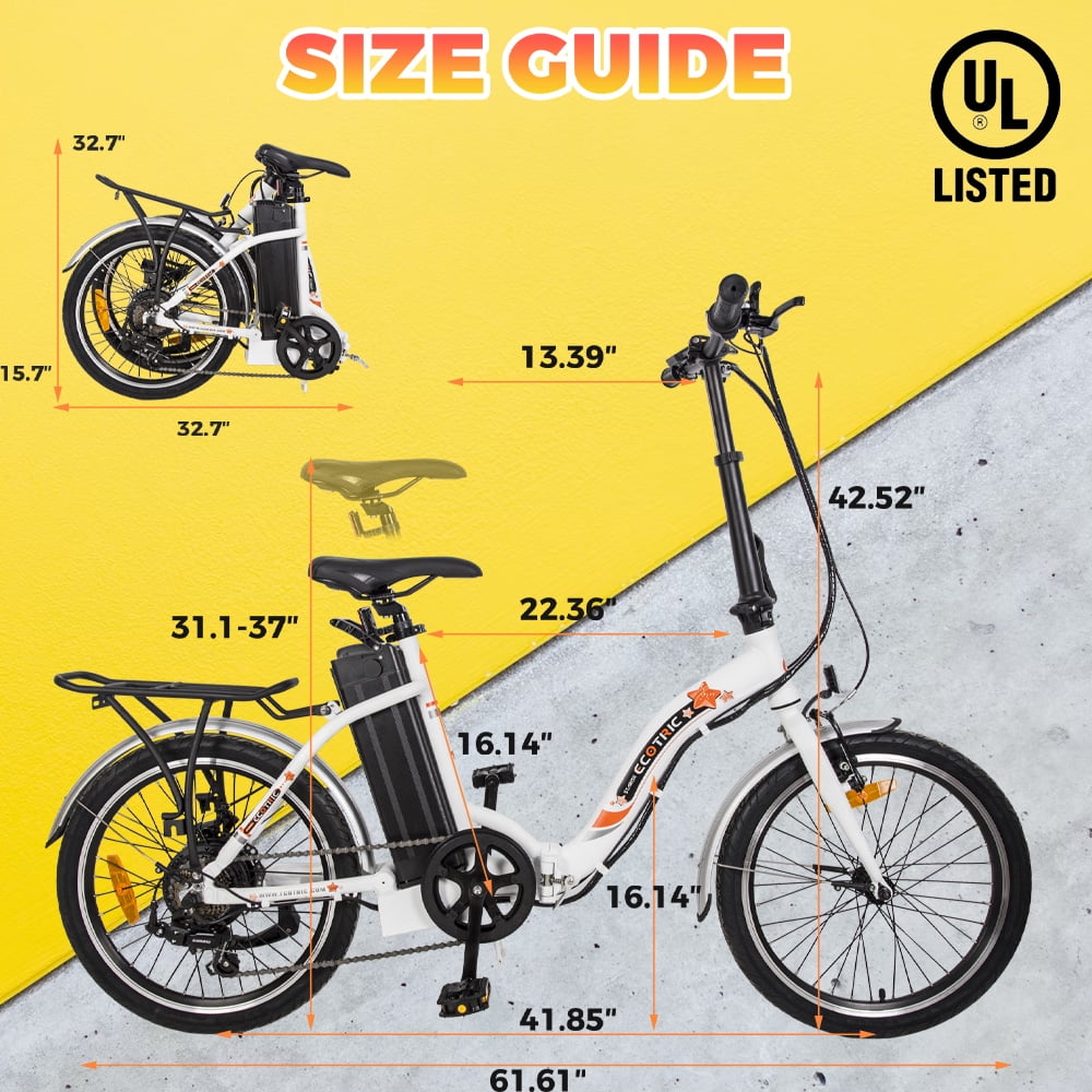 Ecotric E-Ride Electric Beginner Bike Waterproof Lightweight Folding 20 In. 350W 36V with Removable Battery 7 Speed for Girls Boys Teenagers Adults A-E516646