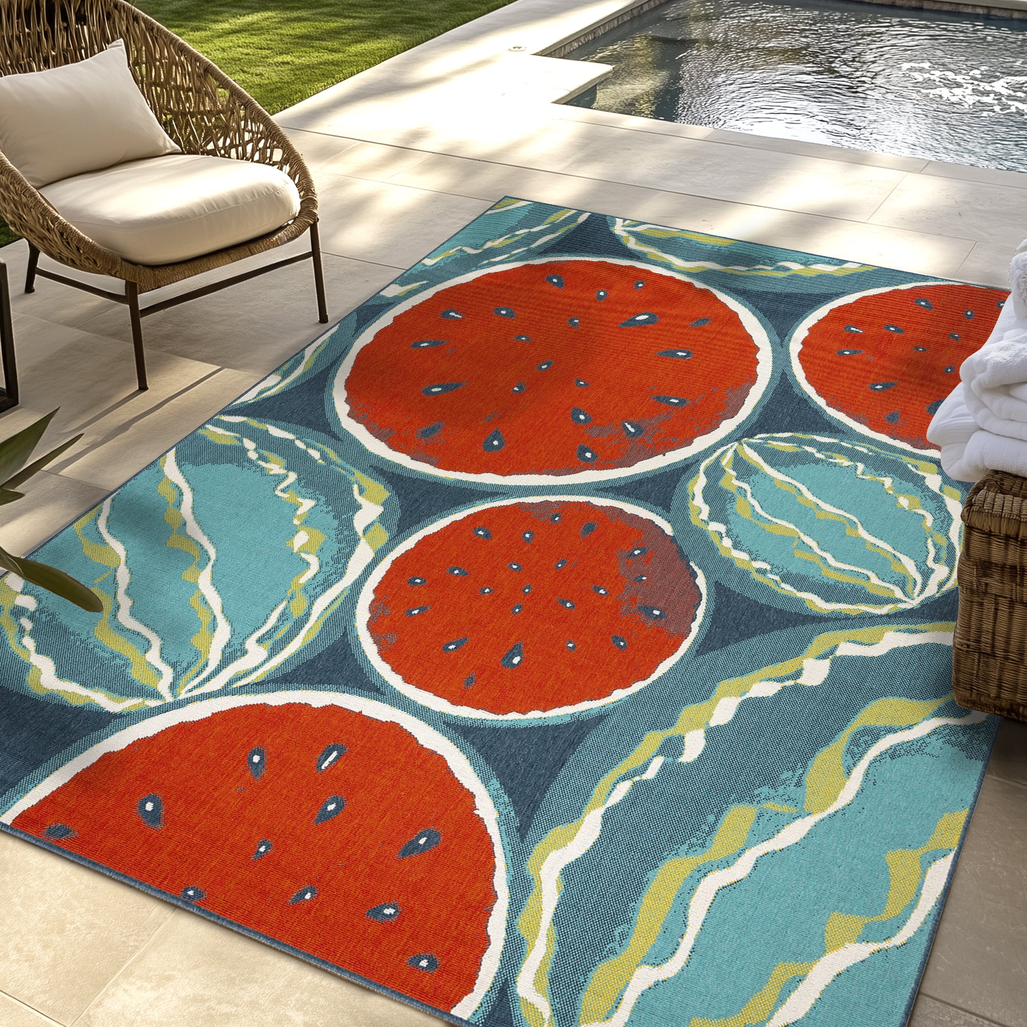 Ziesta Chomp Indoor/ Outdoor Polypropylene Red Machine Made Area Rug, 8x10
