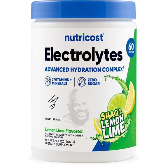 Nutricost Electrolytes Complex Powder (Shaq's Lemon Lime) 60 Servings | Advanced Hydration, 7 Vitamins   Minerals, Zero Sugar, Gluten-Free, GMO-Free