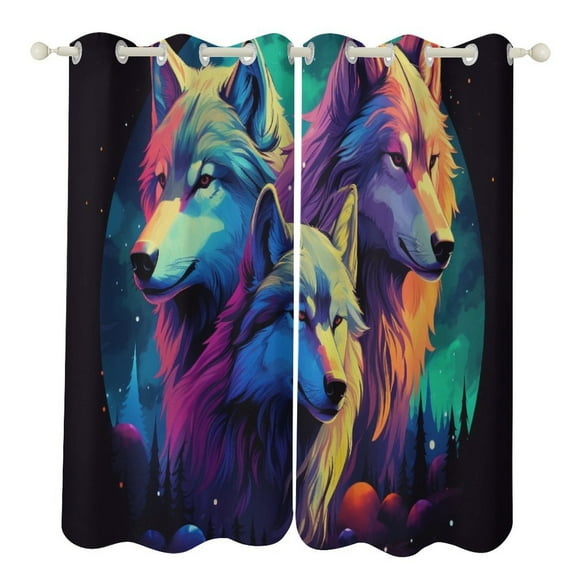 Colorful Wolf Blackout Curtains for Bedroom Curtains Insulated Room Darkening Window Drapes for Living Room