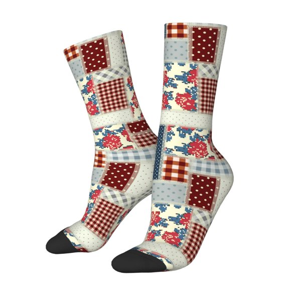 Honeii Patchwork In Country Style Print Adult Socks,Crew Socks,Casual Calf Socks,Daily Wear Socks for Men & Women, Perfect for Sports, Casual and Everyday Use