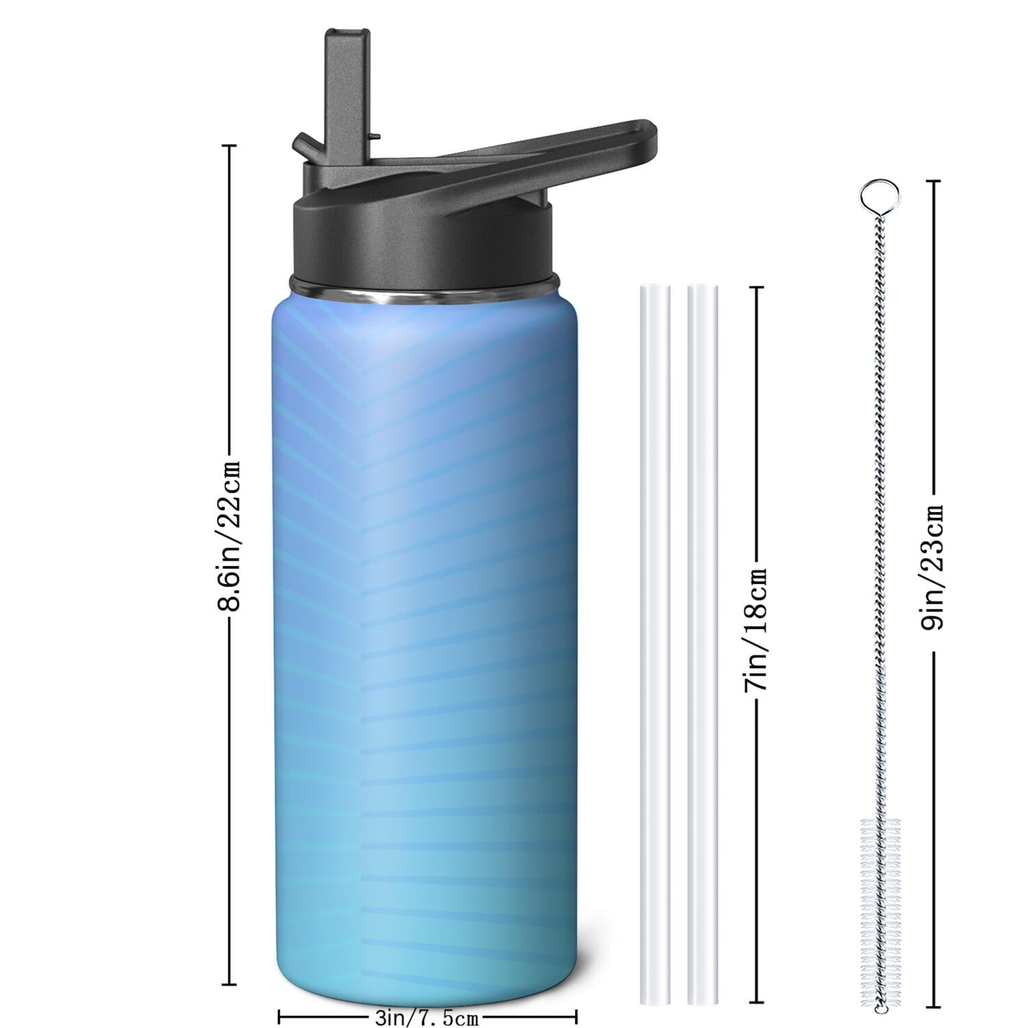 18oz Insulated Water Bottle with Straw & Cleaning Brush, Wide Mouth Stainless Steel Flask, Gradient Print