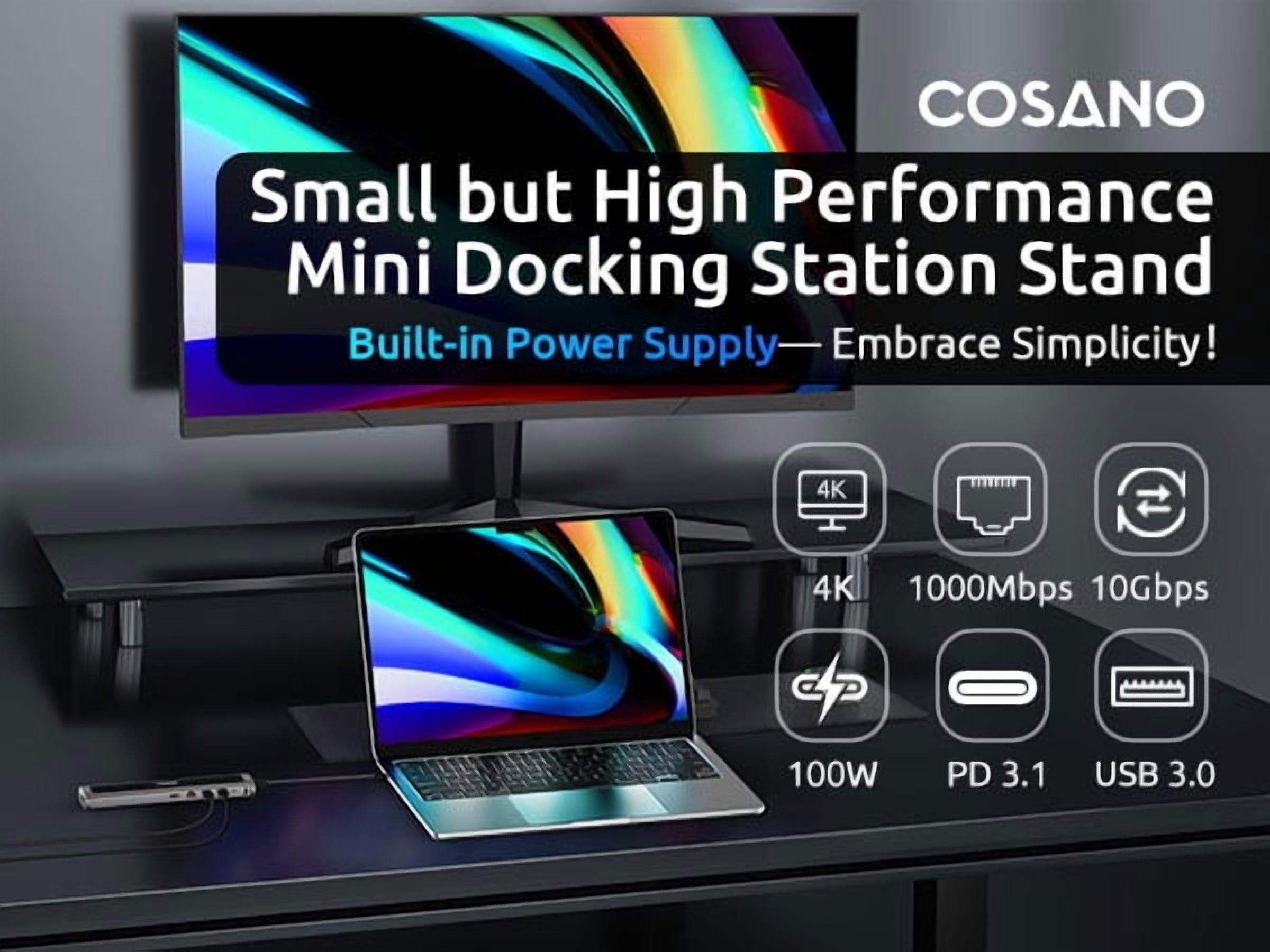 COSANO USB-C Docking Station for Apple Laptops – 100W Fast Charging Dock with 4K HDMI Port, USB-C to USB-C Cable, AC Power Supply – Space-Saving Aluminum Stand for Mac mini & MacBook