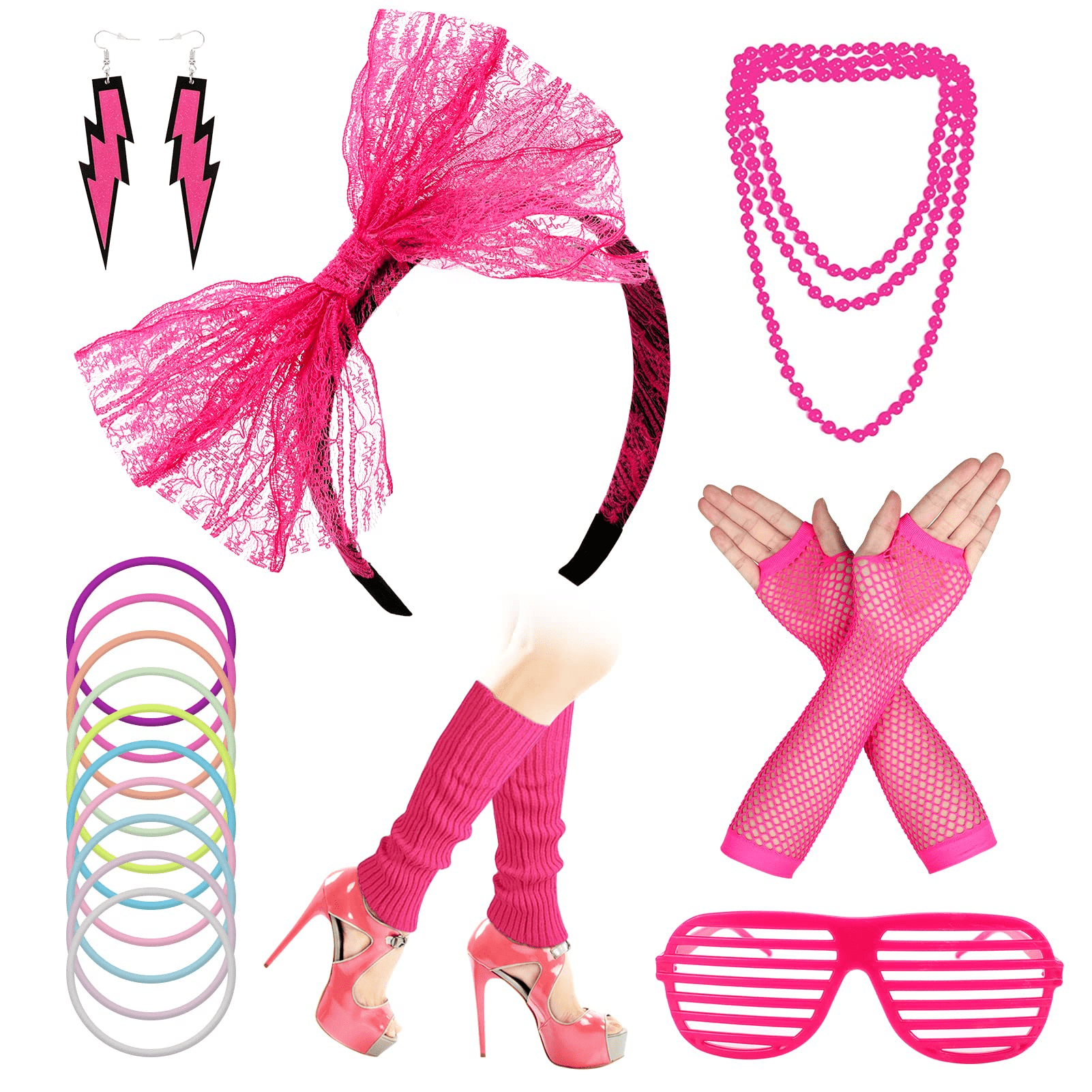 Allnice 80s Costume Accessories Set for Women, Fancy Outfit Costume ...
