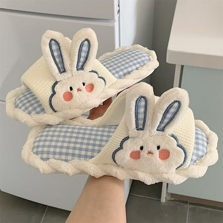 

CoCopeaunt Cute Cartoon Rabbit Linen Womens Slippers Couple Non-slip Home Slippers New Thick Bottom Spring Cotton Linen Sandals