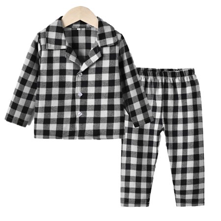 

LYMAYTER Kids Boys Girls Pajamas 1 Outfit Toddler V-Neck Long Sleeve Sleepwear Tops+ Pants Loungewear Set for 3M - 8Y