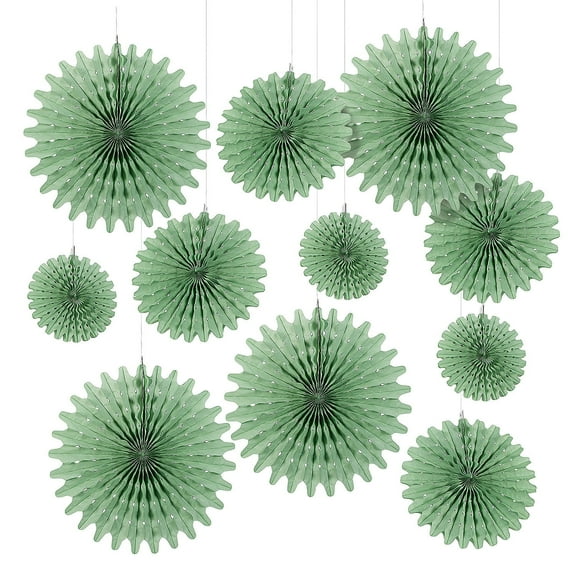 Fun Express Sage Green Hanging Tissue Paper Fans - 12 Pieces