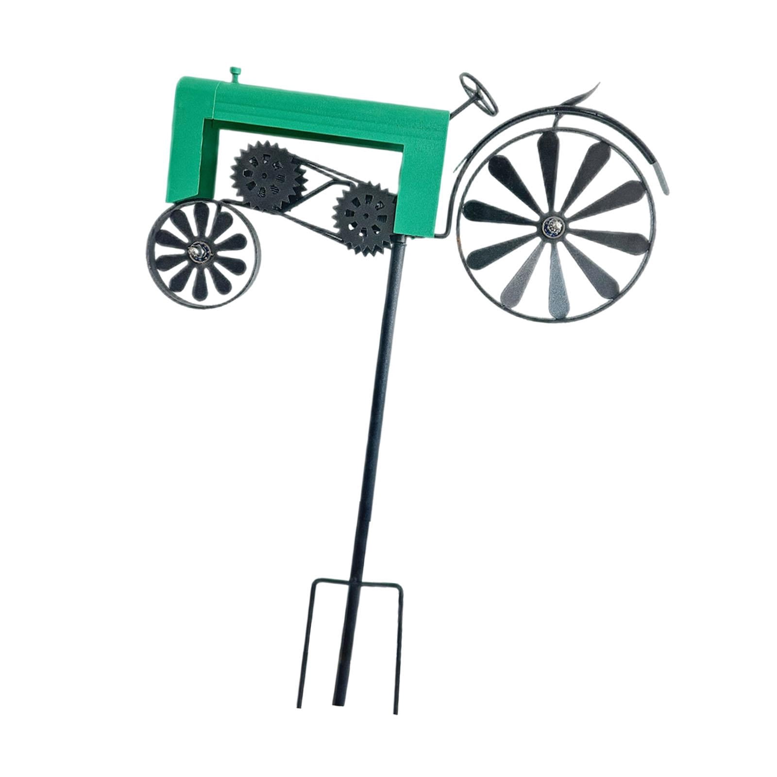 figatia Garden Tractor Windmill Ornament Iron Art Sculpture Vintage Tractor Wind Garden Stake for Home Yard Indoor Patio Path green