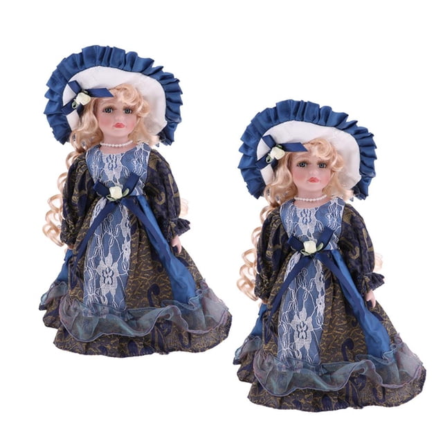 Casa de miniatura clásicas mujeres victorianas con sombrero y soporte de exhibición para la decoración del jardín Hugo Muñeca de porcelana victoriana