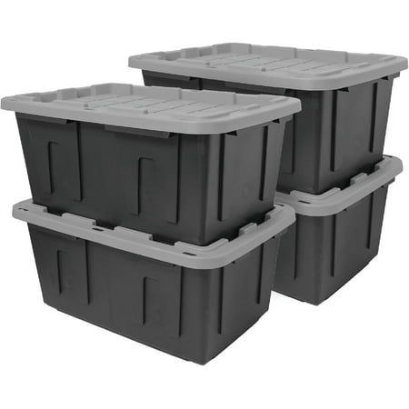 27-Gallon Heavy Duty Tough Storage Container & Snap-Tight Lid, Black and Grey[4 Pack]