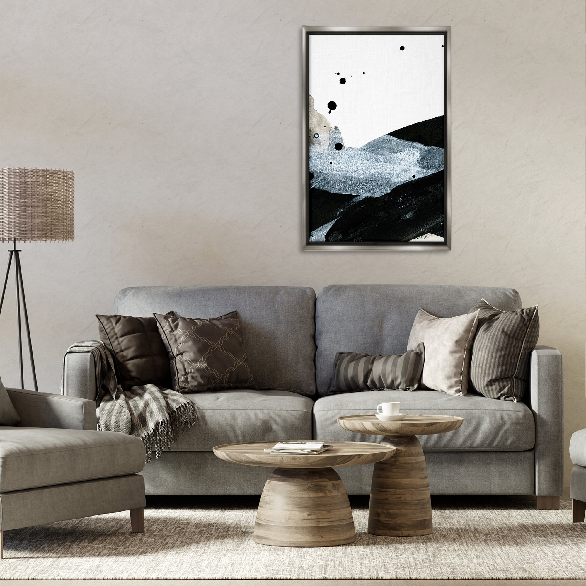 Stupell Industries Murky Gradient Movement Abstract Painting Gray Floater Framed Canvas Art Print Wall Art, 21 x 31