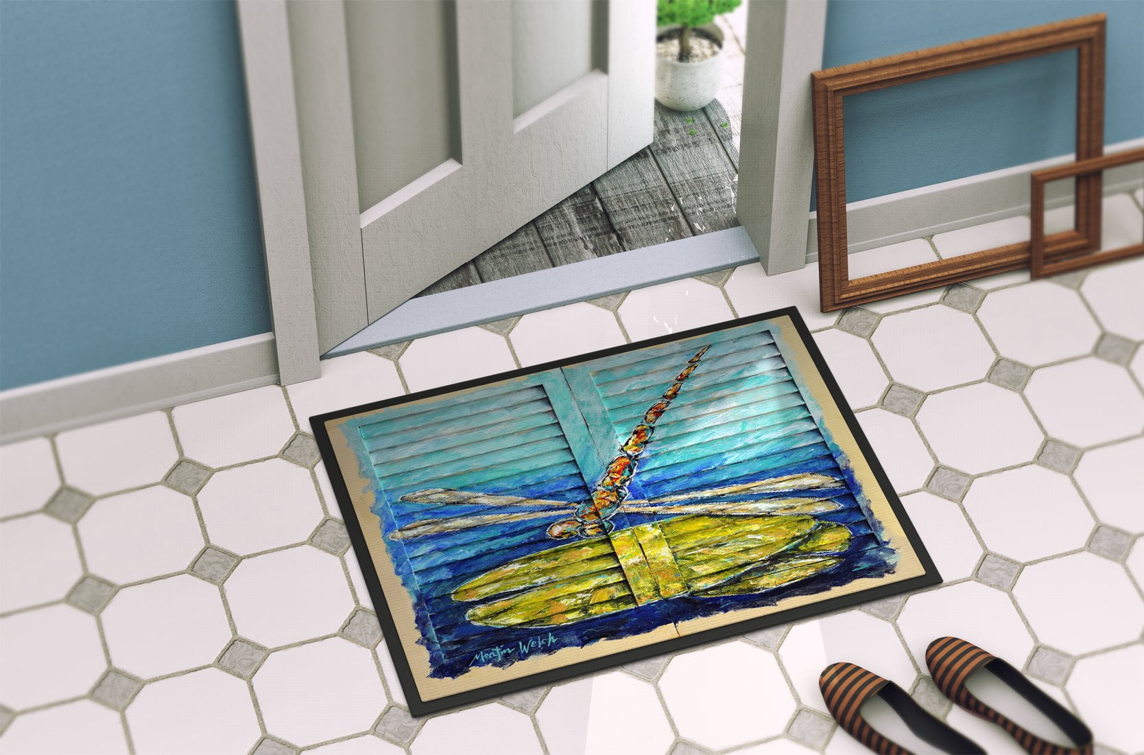 Carolines Treasures MW2024MAT 18 x 27 in. Blue Eyed Dragonfly Doormat