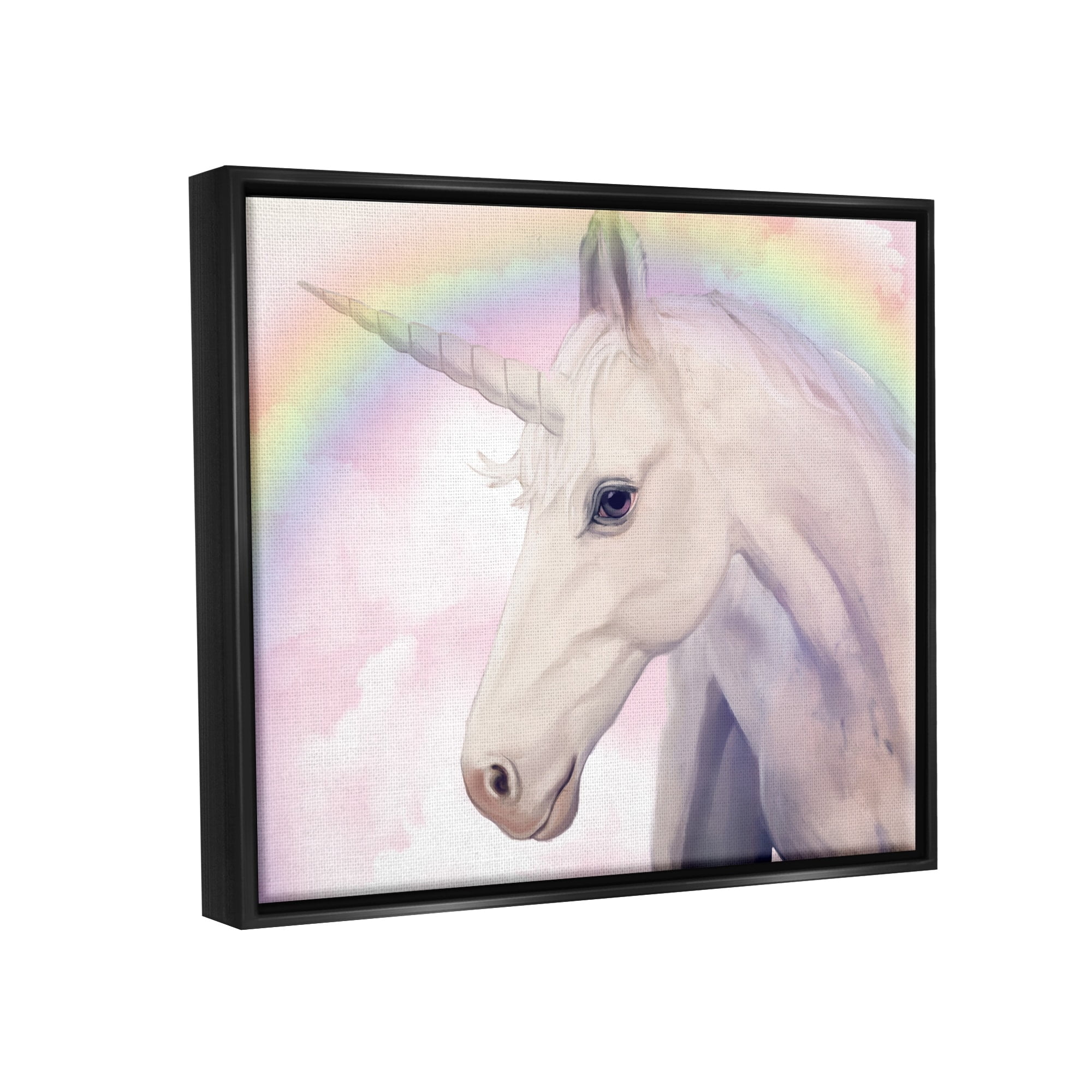 Stupell Industries Detailed Unicorn Horse Horn Shining Rainbow Clouds Graphic Art Luster Gray Floating Framed Canvas Print Wall Art, Design by Ziwei Li