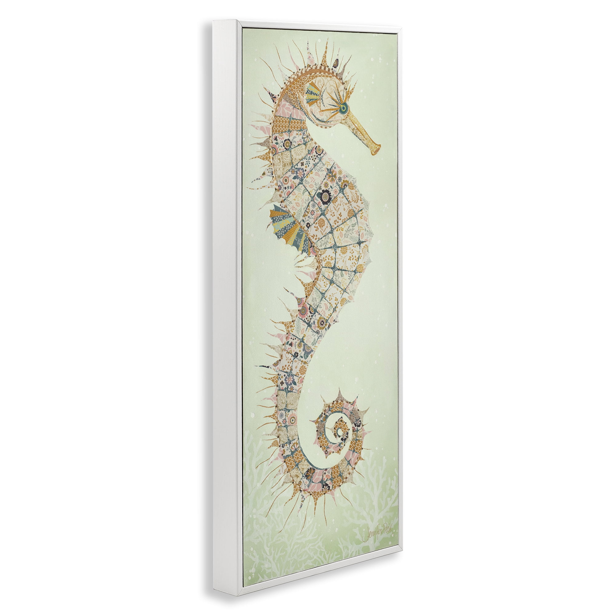 Stupell Industries Patterned Spikey Seahorse Animals & Insects Painting White Framed Art Print Wall Art, 13 x 30