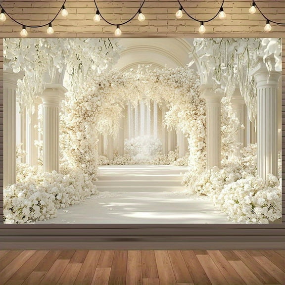 White Floral Wedding Backdrop White Interior Castle Palace Columns Bridal Shower Photography Background Elegant Floral Arch Wedding Engagement Party Decorations Banner Supplies Photo Booth Props