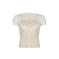 thumbnail image 5 of hirigin Female Pullover, Solid Color Square Neck Short Sleeve Close-Fitting Tops Blouse for Spring Summer, S/M/L, 5 of 9