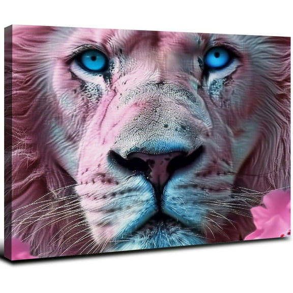 Acheng Framed Lion Canvas Wall Art Pink Lion Painting Poster Wildlife Animal Pictures Print Positive Affirmation Wall Decor for Living Room Bedroom Home Office Artwork 20x16inch
