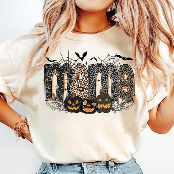 Halloween Mama Leopard T-shirt, Halloween Pumpkin Shirt, Halloween Shirt, Spooky Mama Shirt, Mama Tee, Spooky Season Shirt TH050611