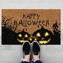 Funny Coir Doormat HAPPY HALLOWEEN Front Door Entryway Outdoor Mat Front Porch Decor Welcome Mat House Warming Gift Coir Doormat Entry Natural Coir Brown Mat 23.7 x 15.7 inch