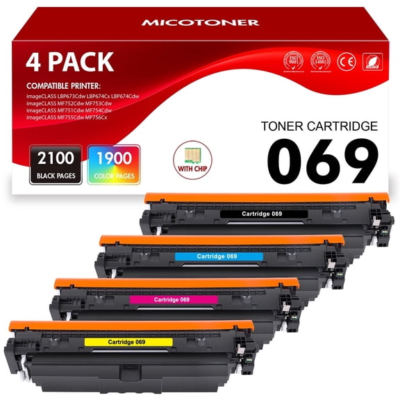 069 069H Toner Cartridge with Chip Compatible for Canon 069 Toner Cartridge Set Canon imageCLASS MF753Cdw MF751Cdw LBP674Cdw LBP673Cdw LBP674Cx MF752Cdw MF756Cx (Black Cyan Magenta Yellow, 4-Pack)