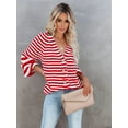 thumbnail image 6 of Womens Striped Sweater Coat Casual Long Sleeve Open Front Button Down Loose Knit Cardigan Fall Red M, 6 of 8