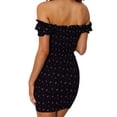 thumbnail image 3 of Womens Sexy Floral Mini Dress Off The Shoulder Lace Up Ruffle Bodycon Dresses Beach Party, 3 of 3