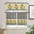 thumbnail image 2 of 3 Piece Farmhouse Retro Sunflower Kitchen Curtains, Tier and Valance Rod Pocket Window Curtains Set Black Buffalo Check Cafe Curtains for Kitchen Valances Window Treatment 54X18in+27x24in×2, 2 of 5