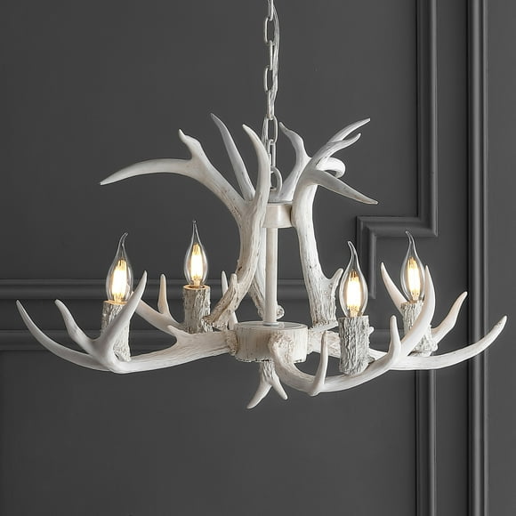 JONATHAN Y JYL6301B Eldora 26" Adjustable Resin Antler 4-Light LED Chandelier Glam,Rustic,Cottage Dimmable, for Dining Room, Foyer, Bedroom, White