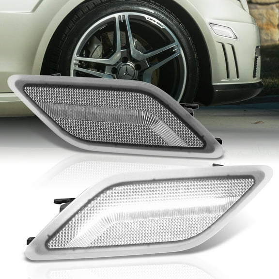 AJP Distributors Clear Lens White LED Front Bumper Side Marker Lights Lamps Reflectors Pair Compatible/Replacement For Mercedes-Benz E300 E350 E550 E63 AMG W212 E-Class 2010 2011 2012 2013 10 11 12 13