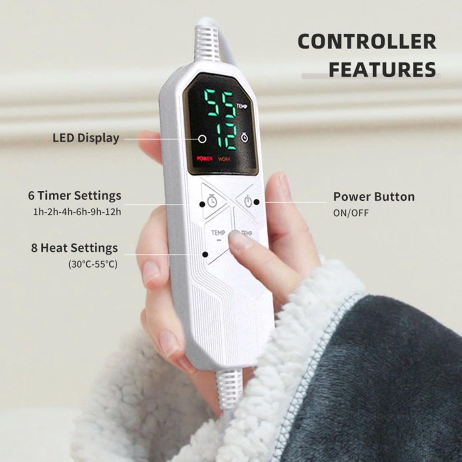Wearable Heated Blanket with Foot Pocket, 52"x72" Electric Blanket with Sleeves – Flannel and Sherpa Wearable Blanket with 12 Hours Timer, 6 Heat Settings