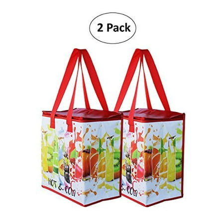 Earthwise Insulated Reusable Grocery Bag Shopping Tote with Zipper Top Lid Fruit Splash Print Thermal for Frozen or Hot Food Carrier Collapsible (Pack of