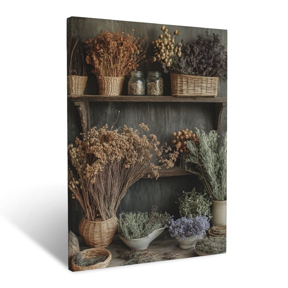 CozyNet Rustic Botanical Display Of Hand Picked Herbs, Dried Flowers & Natural Woven Elements Wall Art Prints With Frame Canvas Perfect for Living Room & Bedroom, Ready to Hang, Wall Decor 12"x16"in