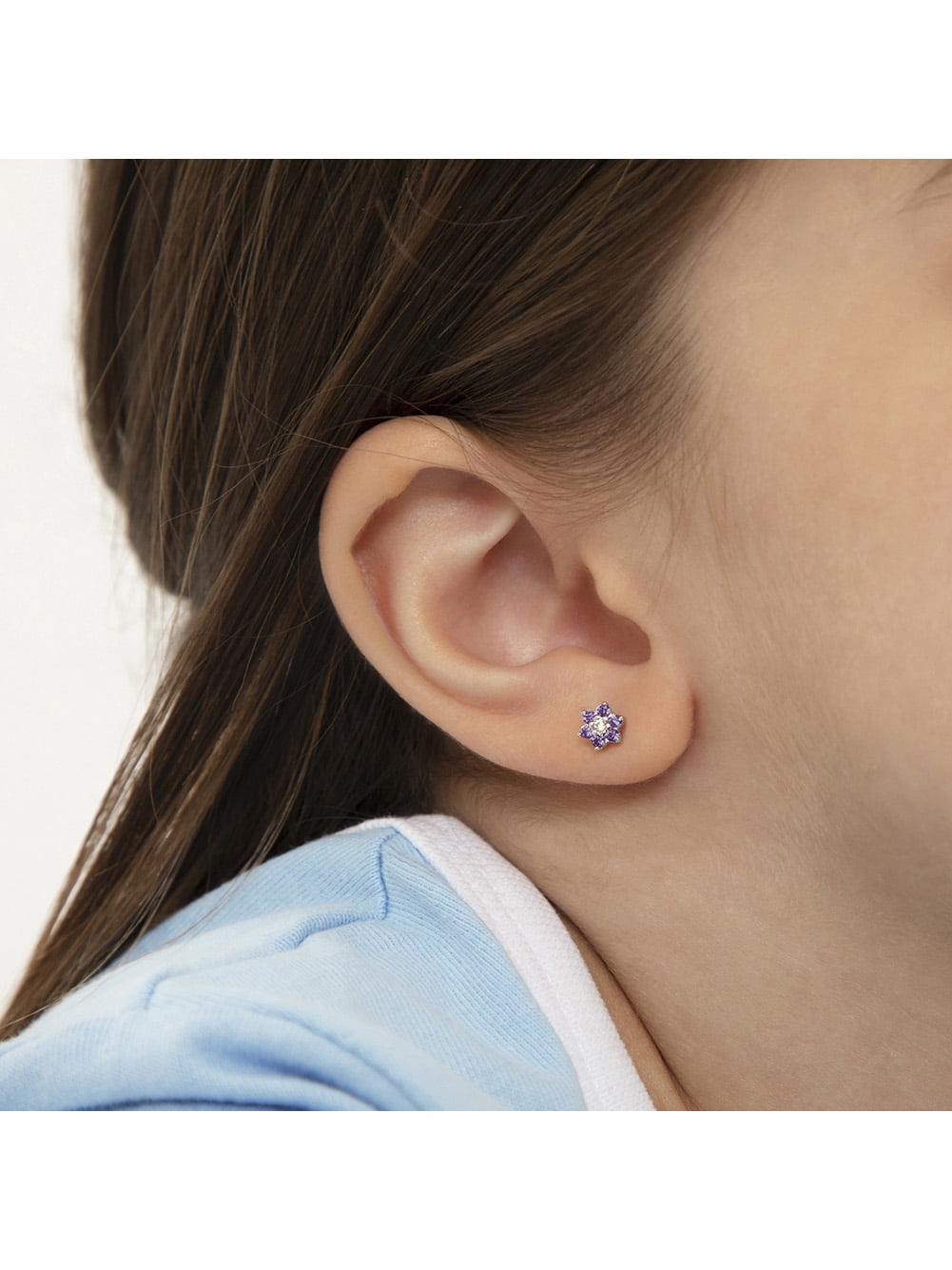 925 Sterling Silver 5mm Purple CZ Flower Screw Back Earrings Babies Toddlers