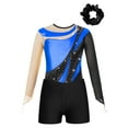 thumbnail image 5 of Alvivi Kids Girls Long Sleeve Gymnastics Leotard with Shorts Hair Scrunchie Dance Unitard Biketards Royal Blue 6, 5 of 7