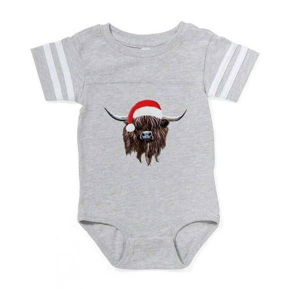 CafePress - Highland Cow Santa Hat Xmas - Cute Infant Baby Football Bodysuit