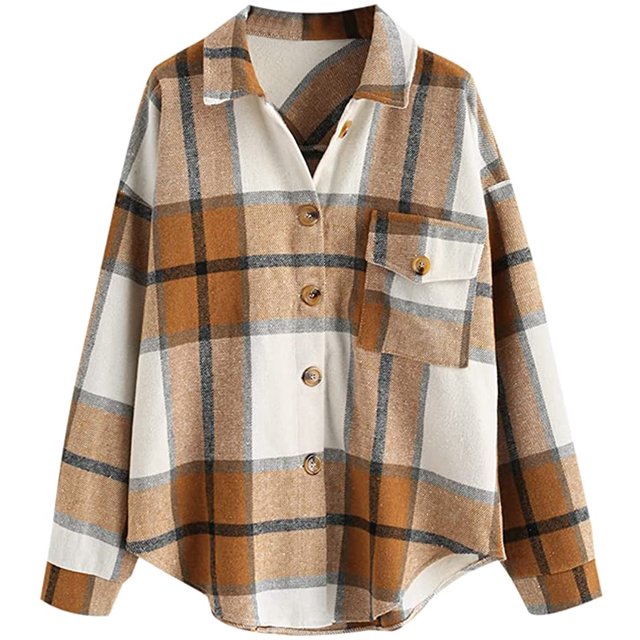 Chemise à Carreaux à Manches Longues pour Femmes à Manches Longues en Laine Mélangée