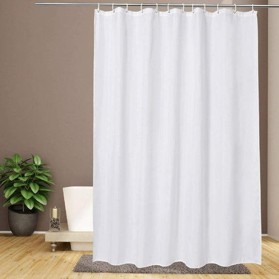 Shower Curtain Liner 72 x 80 inches Long, Water-Repellent Weighted Bottom Solid White Fabric Shower Curtain for Bathroom