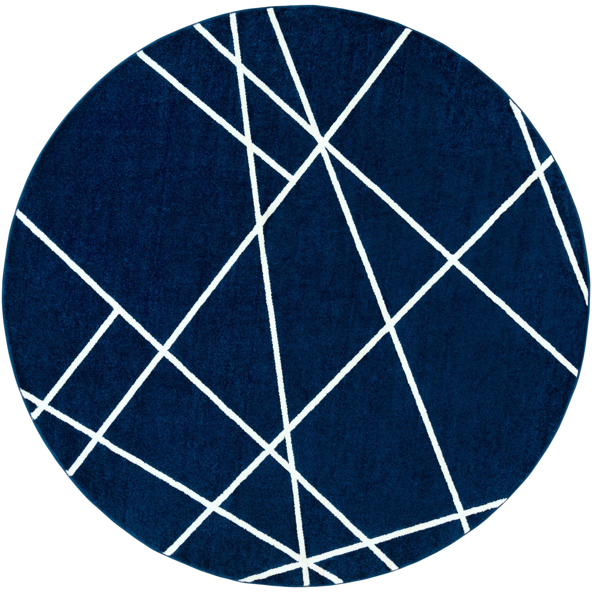 7.8' Geometric Blue and White Round Area Throw Rug