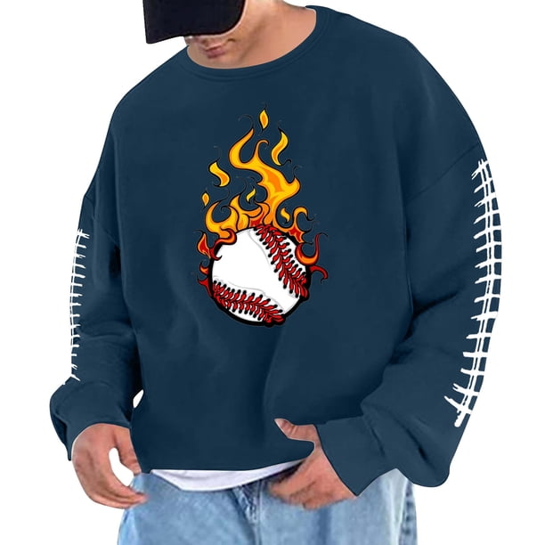 Sudadera sin capucha para hombre, cuello redondo, deportiva, con estampado de béisbol, sudadera con capucha, manga larga, blusa de poliéster para hombre