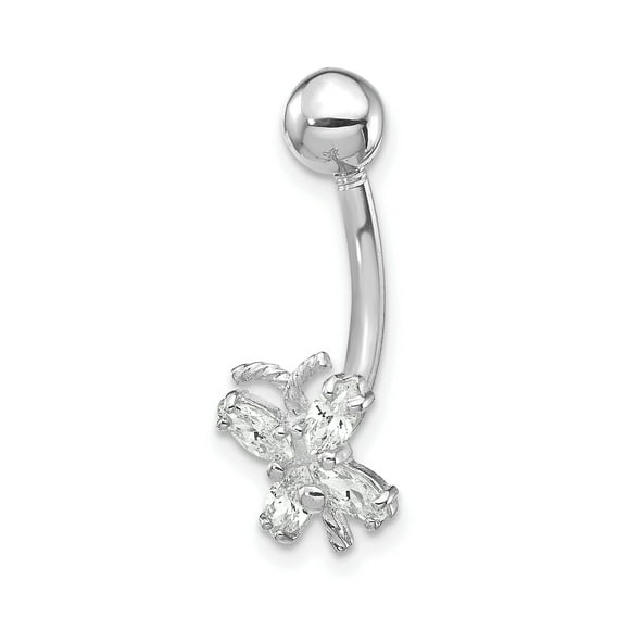 10k White Gold Cubic Zirconia Cz Butterfly Belly Button Rings Screw Navel Bars Body Piercing Naval