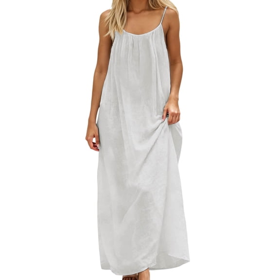 YUEHUA Womens Summer Sleeveless Backless cami Dresses Spaghetti Strap Flowy Dress Long Sundress with Back Tie