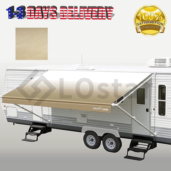 RV Awning Fabric 7'1''-18'1'' Width Camper Awning Replacement Shade Camel Fade