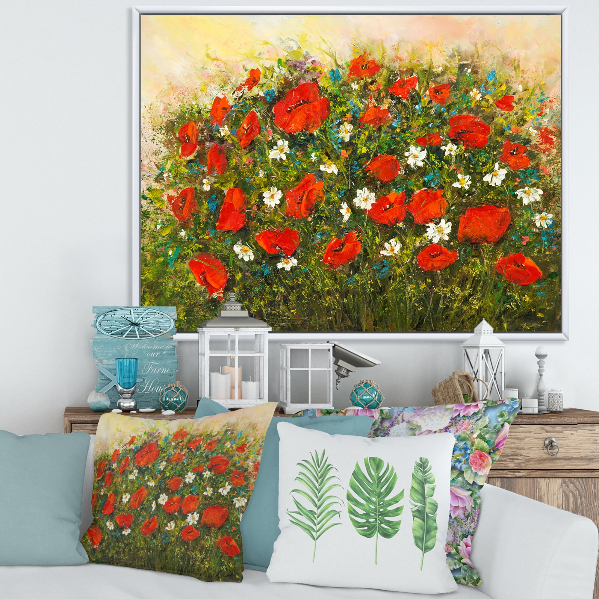 Designart 'The Fields of Red Wildflowers' Traditional Framed Canvas Wall Art Print